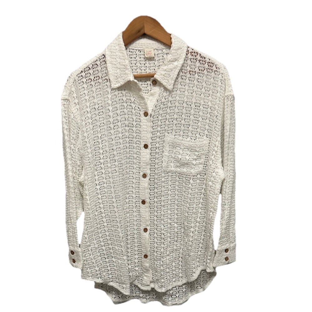 Surf Gypsy Women’s Open Knit Long Sleeve Buttoned Shirt‎ Coastal Beach Sz Small